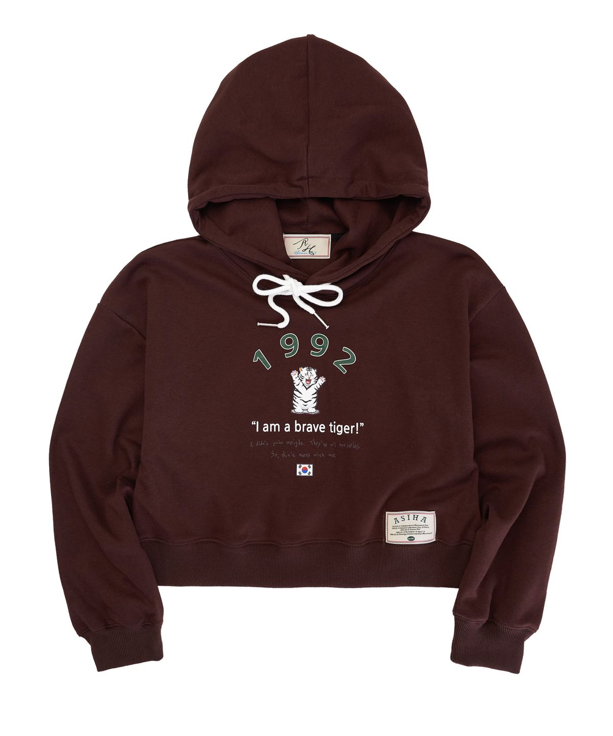 아시하(ASIHA) AH24 03CHBR BRAVE TG HOODIE 아시하 1992 살찐 호랑이 크롭후디 BROWN