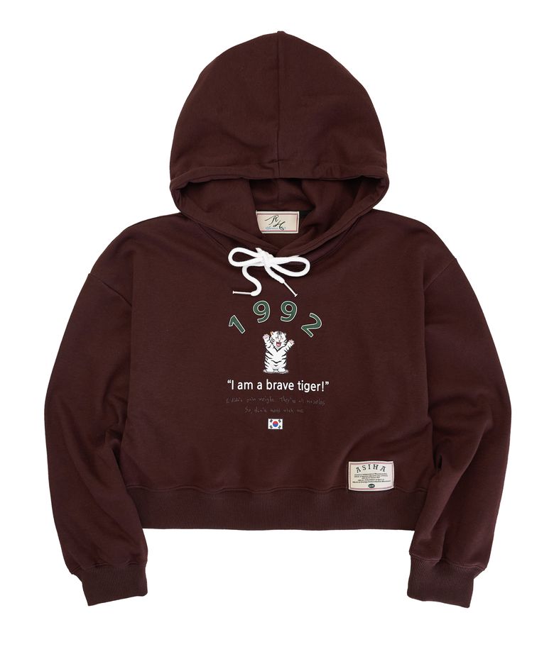 AH24 03CHBR BRAVE TG HOODIE 아시하 1992 살찐 호랑이 크롭후디 BROWN