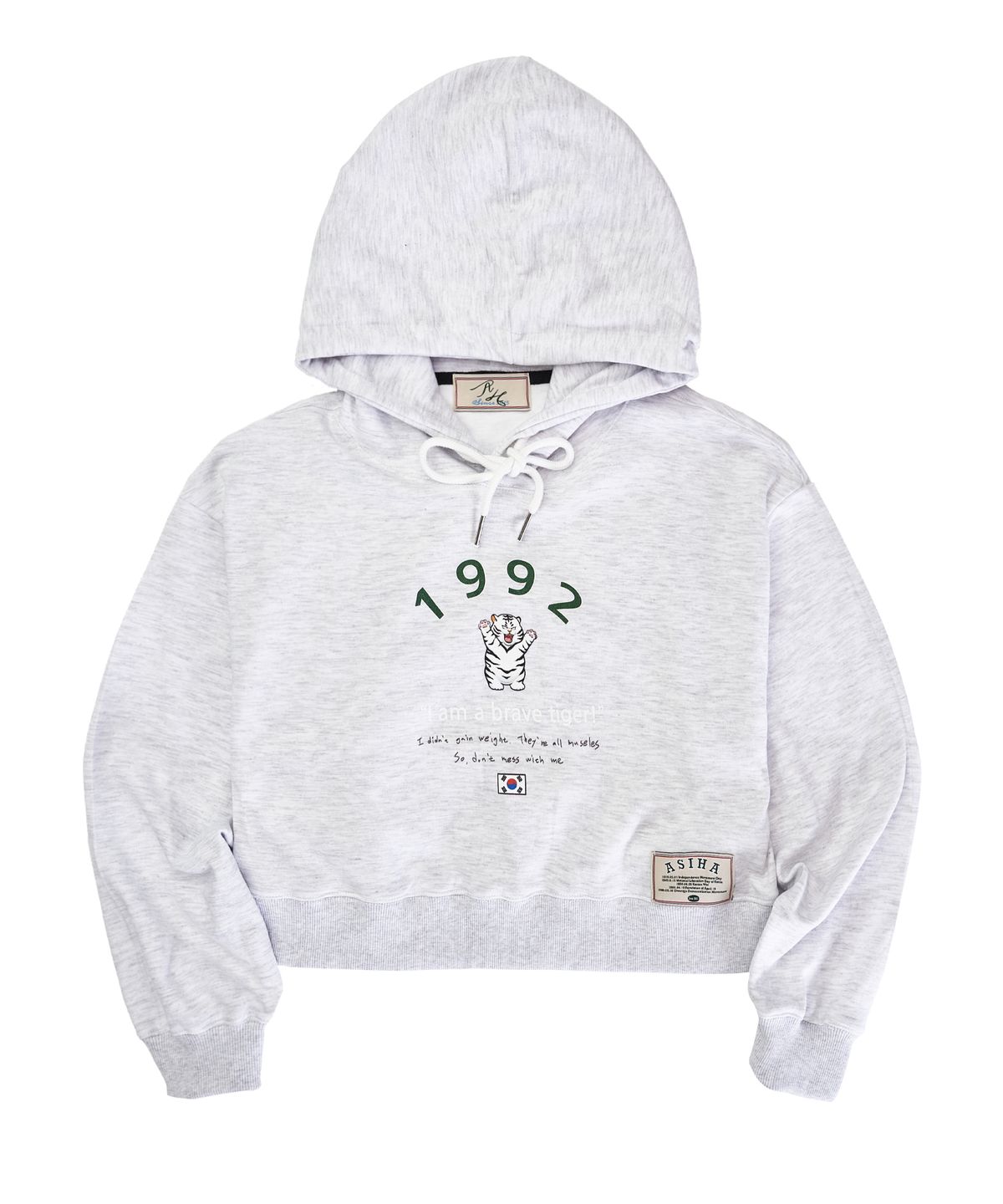 아시하(ASIHA) AH24 03CHWH BRAVE TG HOODIE 아시하 1992 살찐 호랑이 크롭후디 WHITE