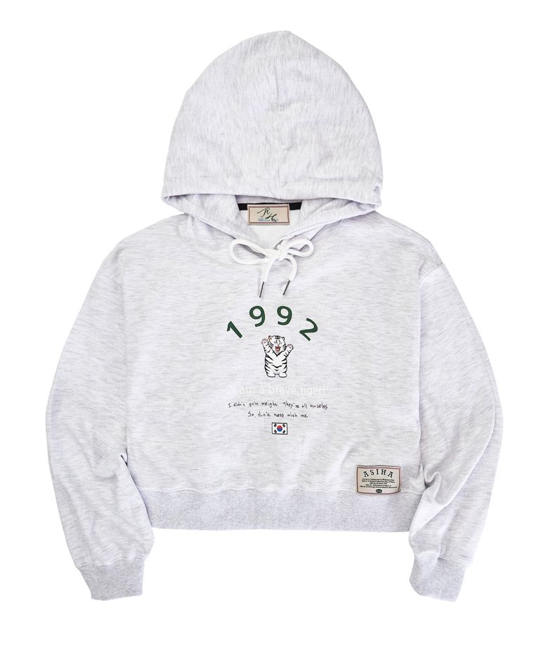 AH24 03CHWH BRAVE TG HOODIE 아시하 1992 살찐 호랑이 크롭후디 WHITE