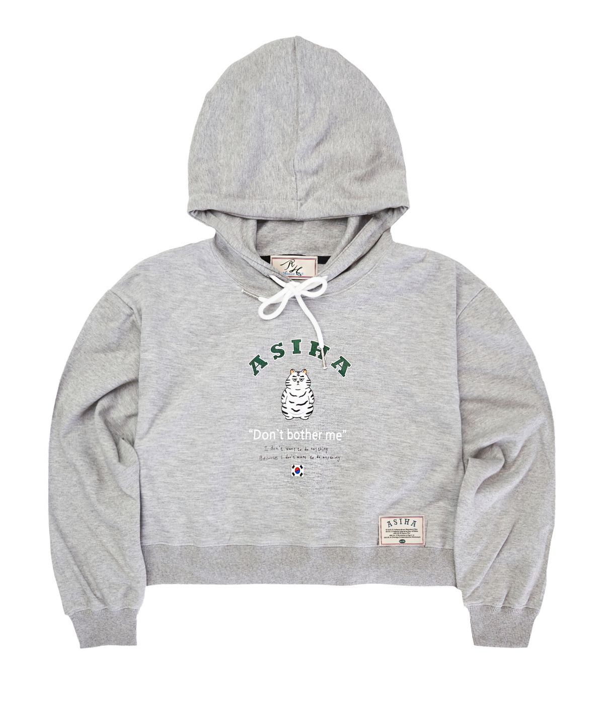 아시하(ASIHA) AH24 01CHGY LAZY TG CROP HOODIE 아시하 귀찮은 호랑이 크롭후디 GRAY