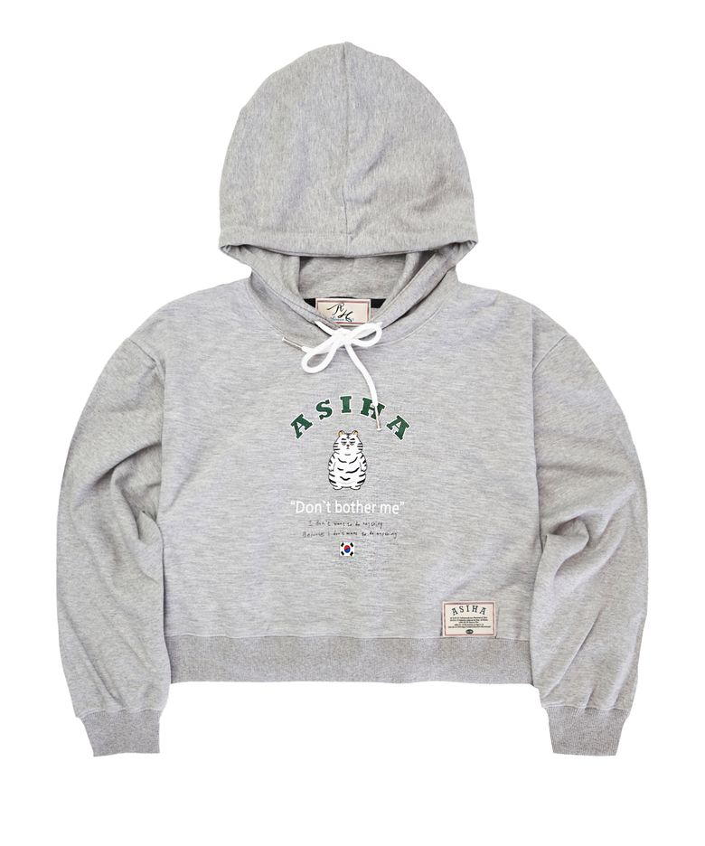 AH24 01CHGY LAZY TG CROP HOODIE 아시하 귀찮은 호랑이 크롭후디 GRAY