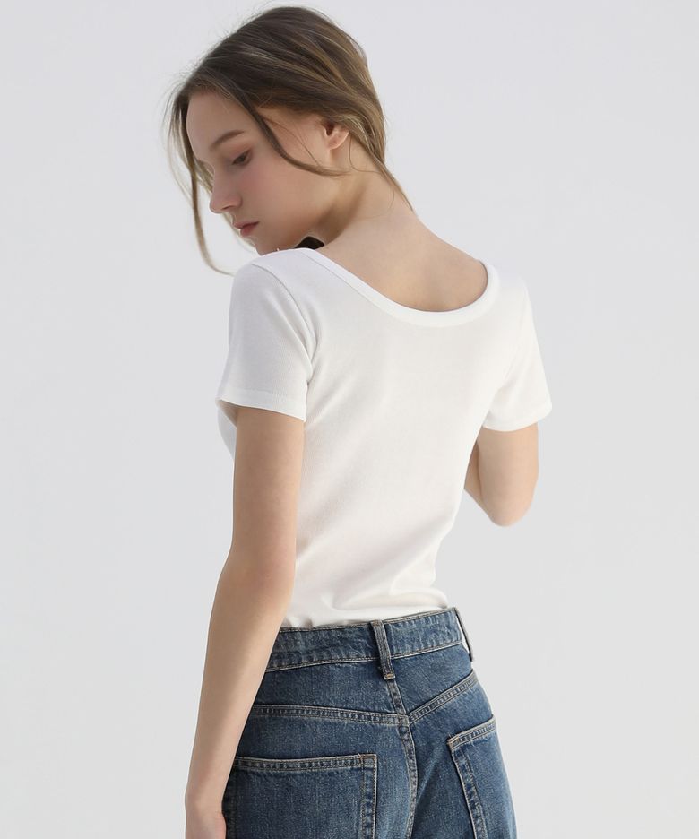 스쿱넥 리브드 티셔츠(WHITE)