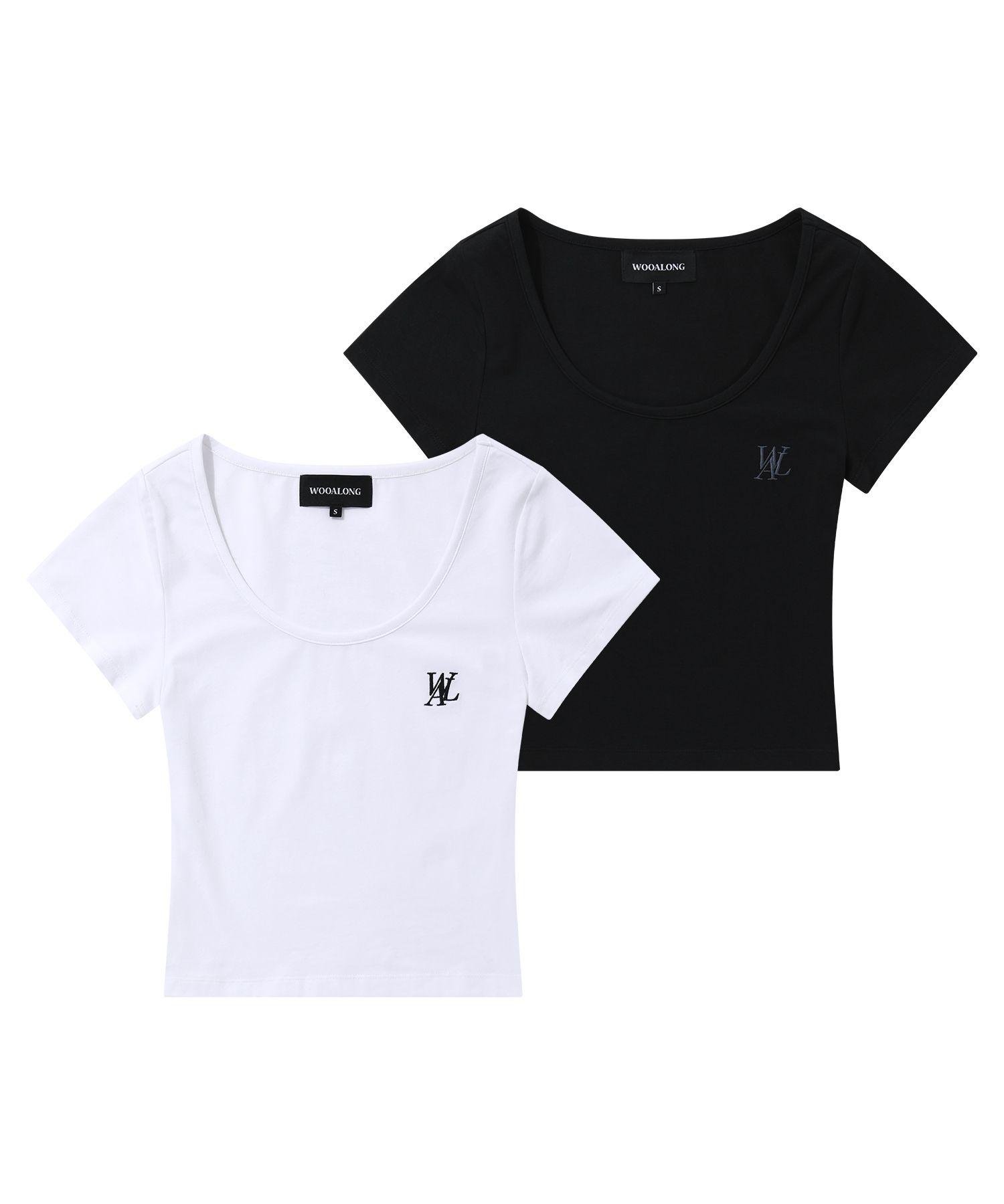 MUSINSA公式 | WOOALONG Signature U-neck T-shirts (2colors)