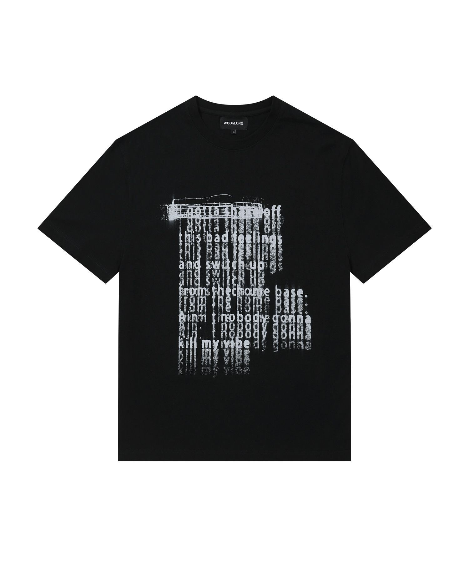 MUSINSA | WOOALONG Typo Graphic T-shirt - BLACK