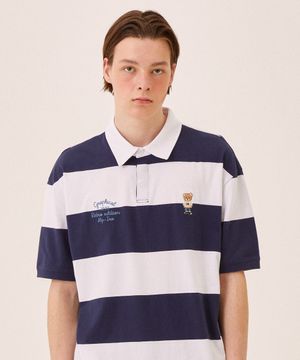 스트라이프 레트로베어 카라 반팔티 NAVY (LO2TU342-066)