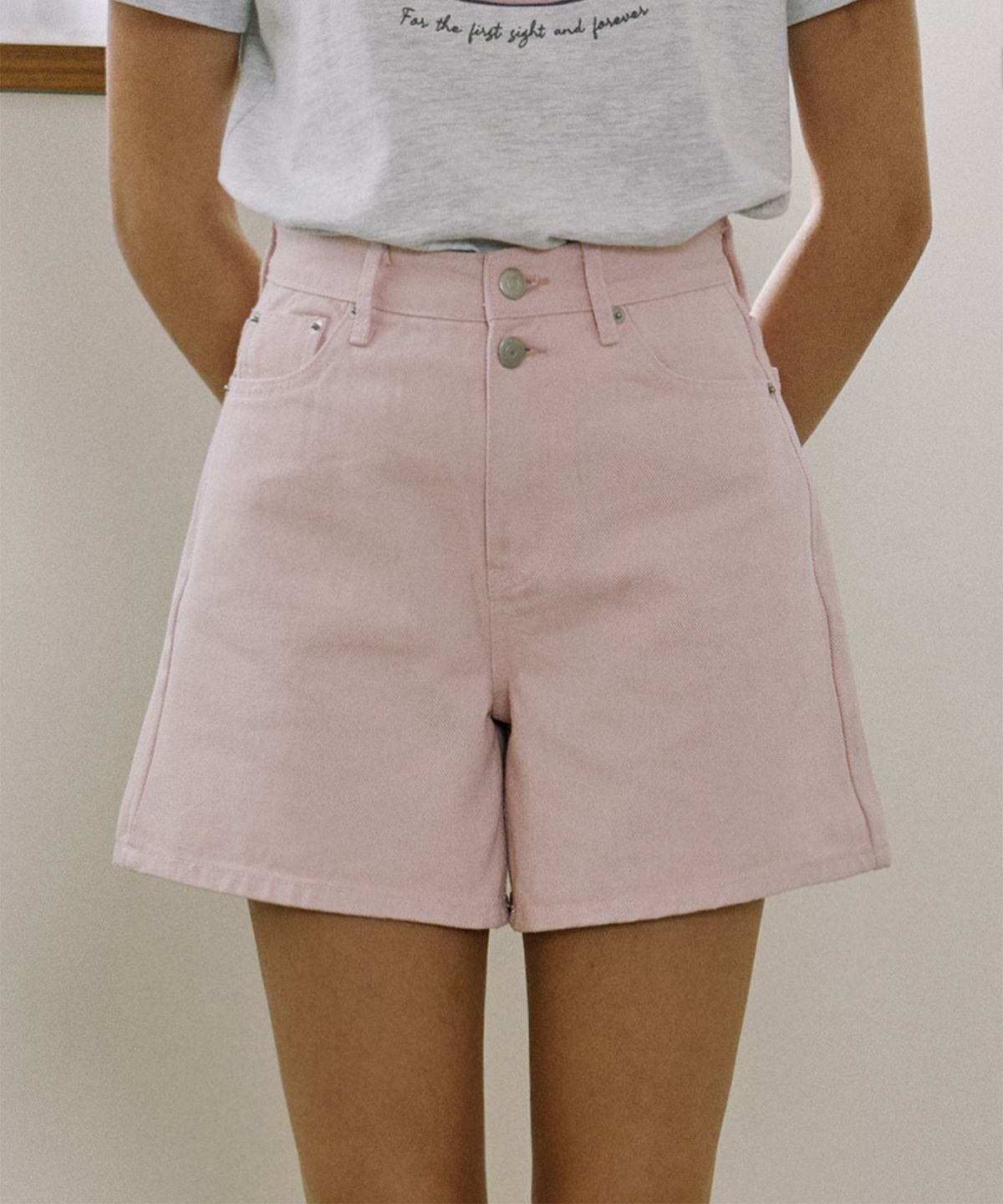 논로컬(NONLOCAL) Button Detail Twill Shorts - Pink