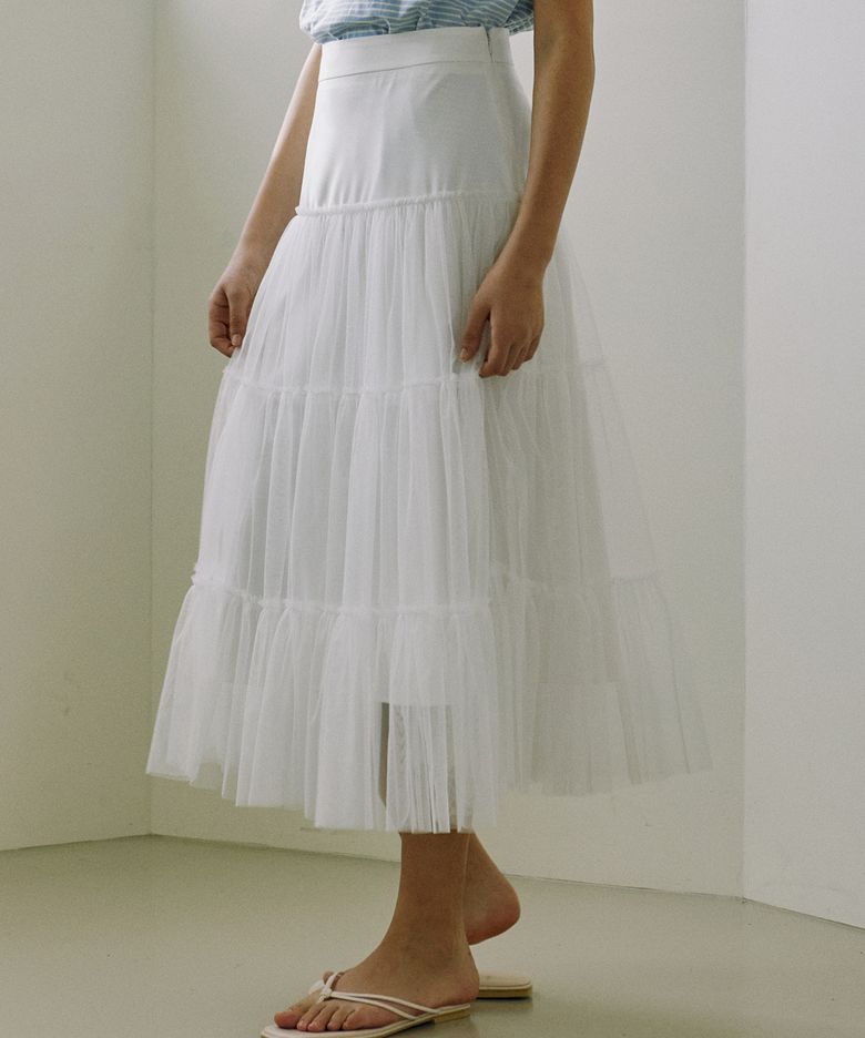 Tulle Layered Long Skirt - White