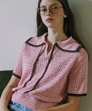 Crochet Trimmed Knit Top - Pink