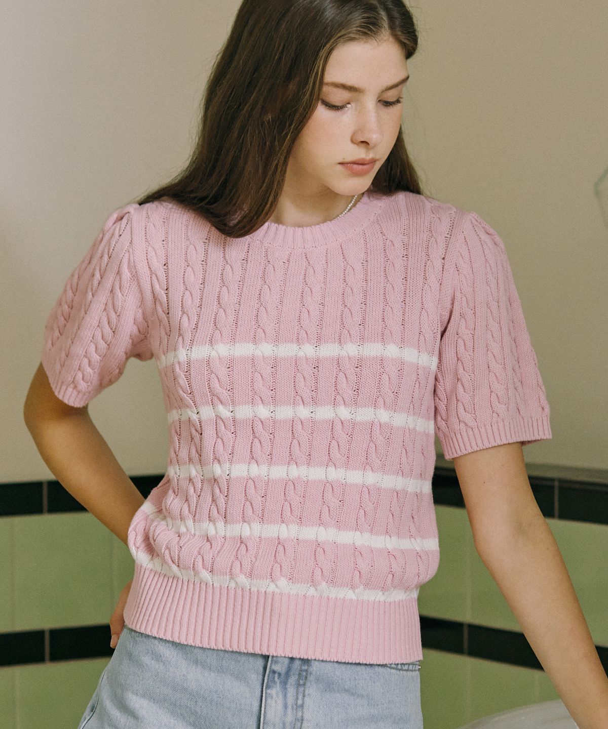 논로컬(NONLOCAL) Marina Stripe Knit - Pink