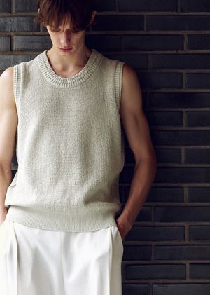 Linen boucle crochet vest_Green tea