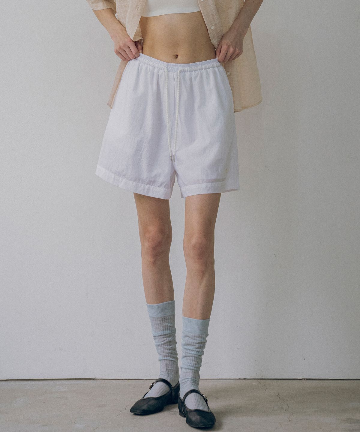 반원 아틀리에(VANONE ATELIER) P3192 밴딩 나일론 쇼츠_White