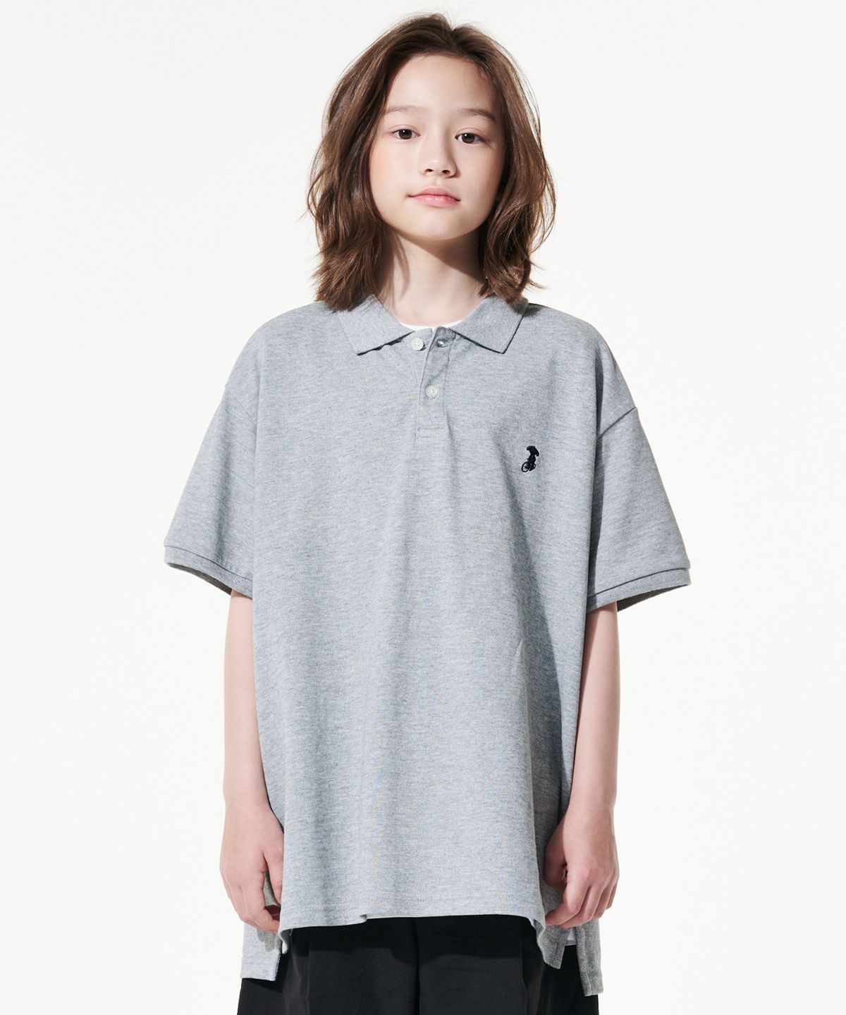 테이크이지 키즈(TAKEASY KIDS) 자이언트핏 피케 티셔츠(멜란지 그레이)