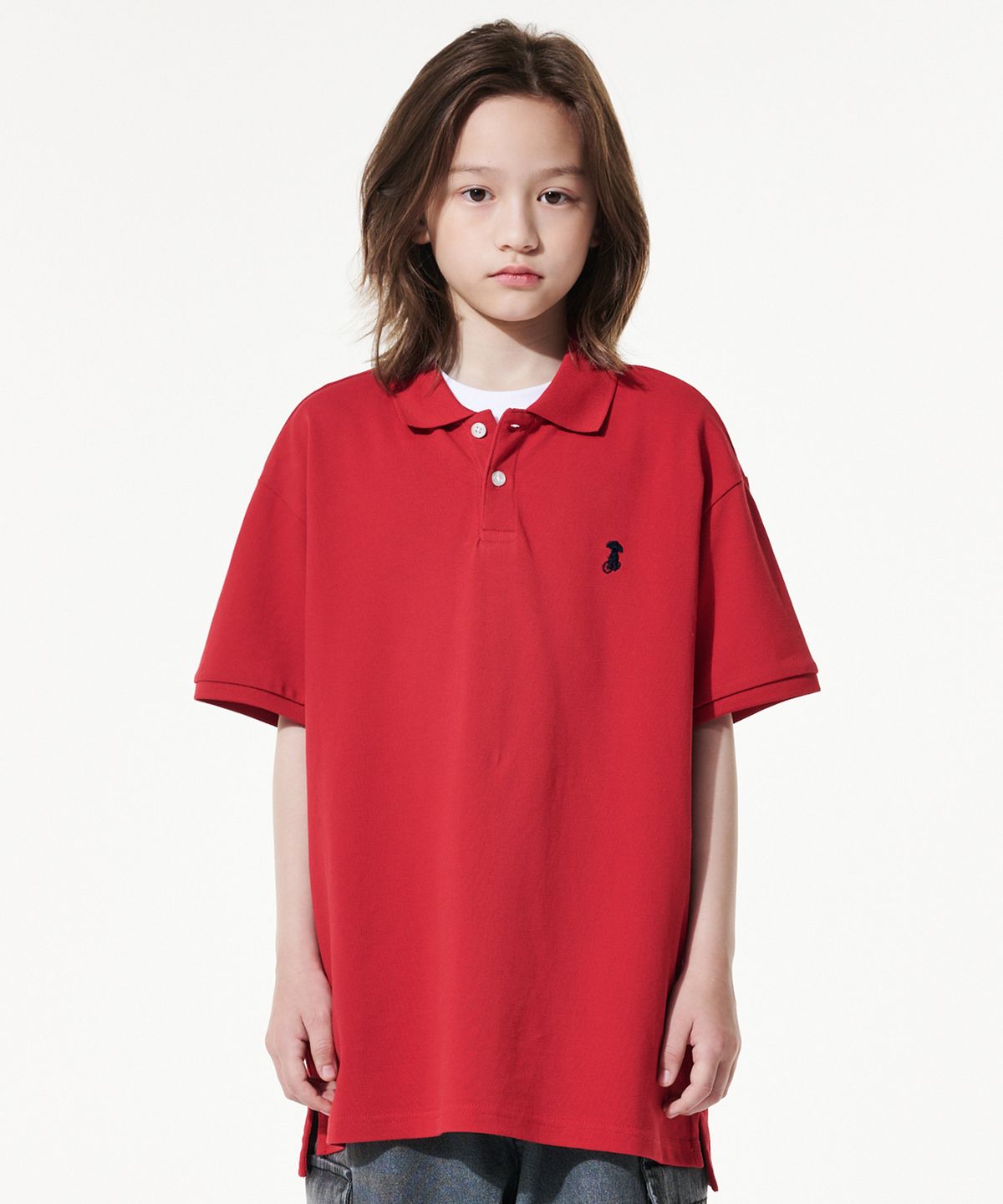 테이크이지 키즈(TAKEASY KIDS) 자이언트핏 피케 티셔츠(레드)