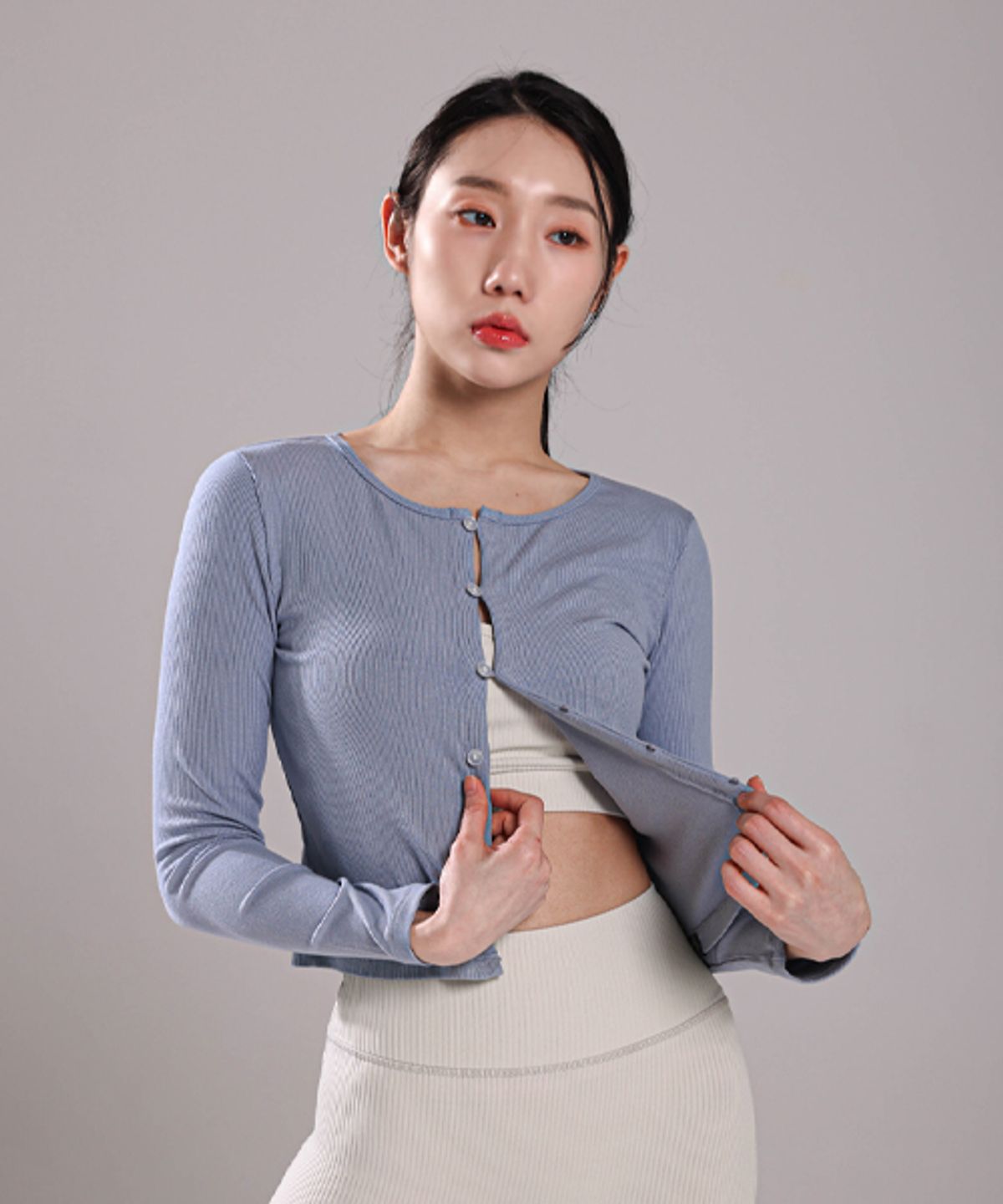 모어아웃(MOREOUT) 여성요가복 유라인 골지 가디건 3TT4359