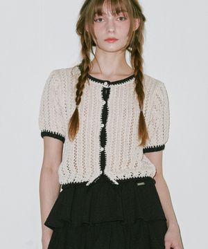 크로셰 하프 니트 가디건 베이지