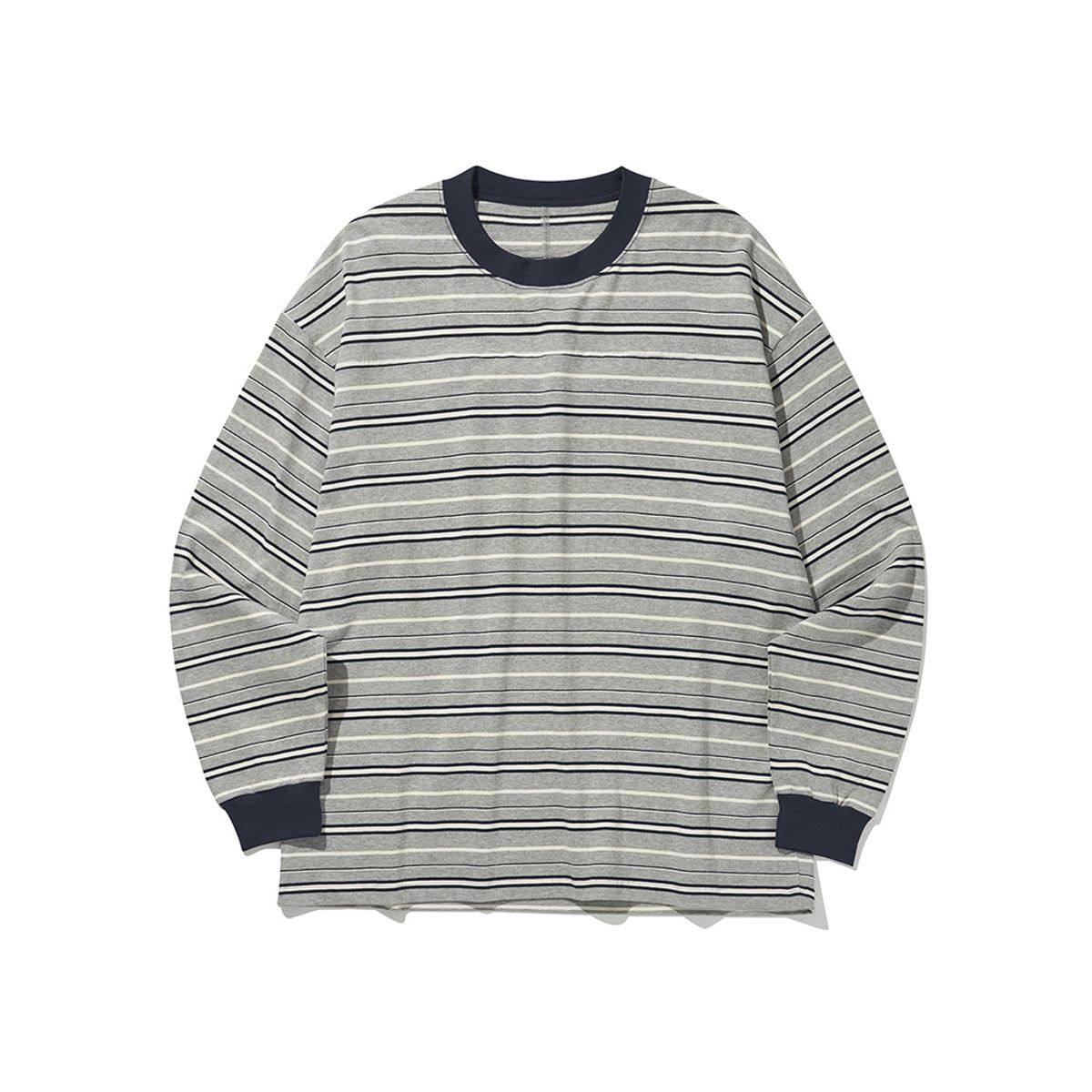 히즈핸더(HISHANDER) ROUND PATCH LONG SLEEVE T-SHIRTS [Stripe / Navy]