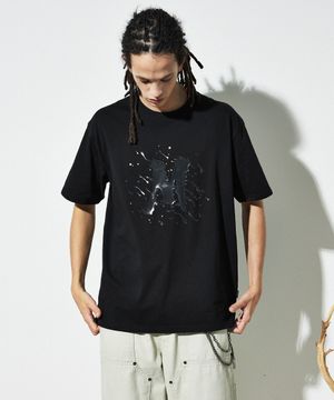 스웩버 3575 페인팅로고 세미오버핏 블랙 반팔티