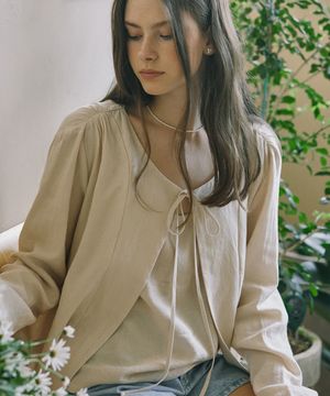 Linen Shirring Cardigan - Beige