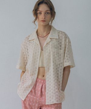 A3476 플라워 오픈 칼라 셔츠_Cream