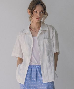 A3477 레이스 오픈 칼라 셔츠_White