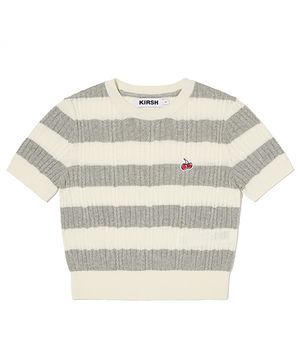 스몰 체리 케이블 크롭 숏 슬리브 니트 [아이보리]