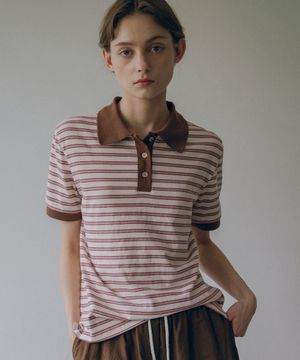 A3481 스트라이프 피케 티셔츠_Ivory/Brown