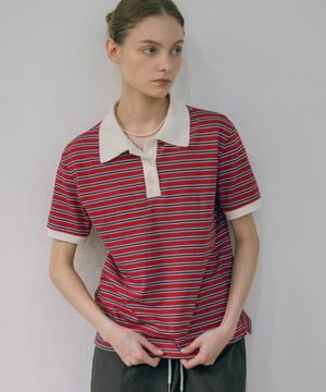 A3481 스트라이프 피케 티셔츠_Red/Navy