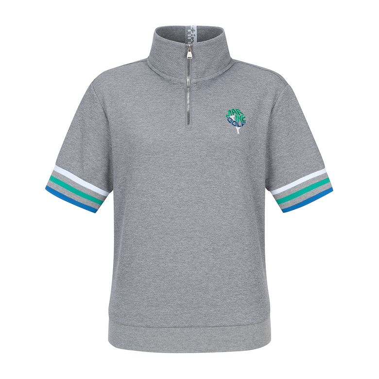 Half Zip-up Color Matching T-Shirts_M/Grey