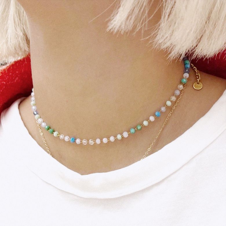 민트블루 비즈 써지컬스틸 체인목걸이 (C2401-AN770_MT)