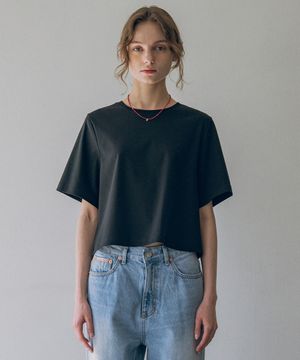 A3488 루즈핏 크롭 티셔츠_Black