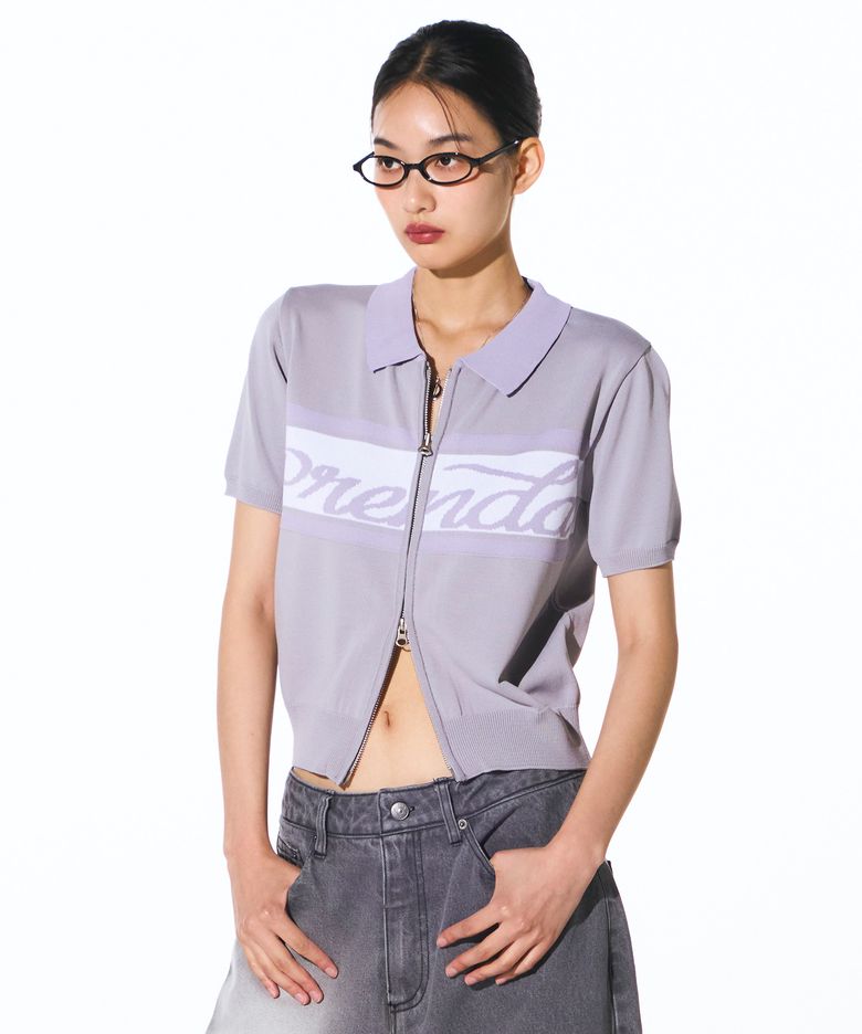 JACQUARD COLLAR ZIP-UP KNIT GRAY
