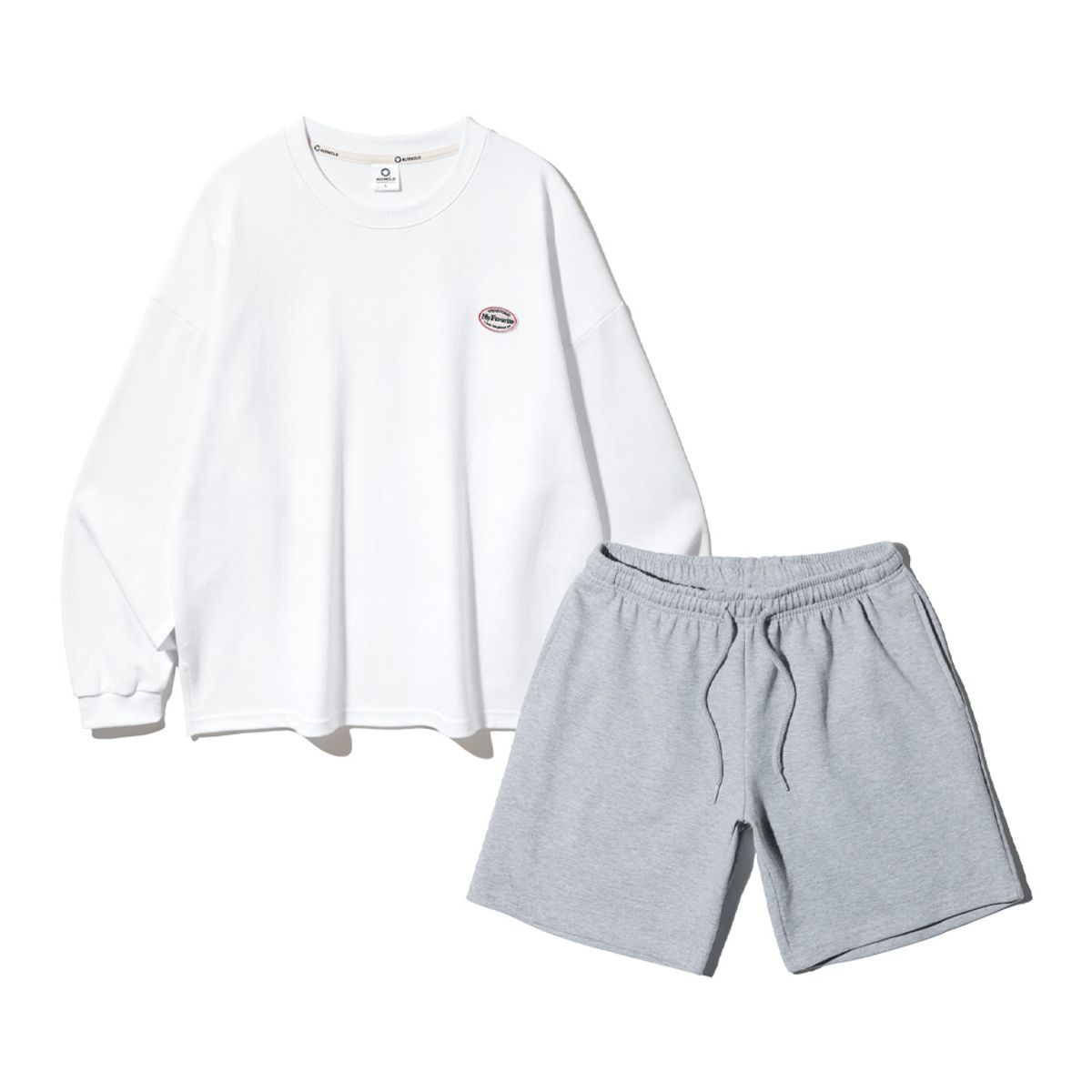 앨빈클로(ALVINCLO) [SET] 와펜 오버핏 긴팔티셔츠 코튼 밴딩 스웨트 반바지 셋업