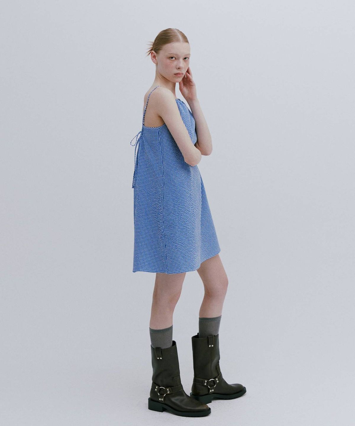 마이스(MAIS) MINI CHECK HALTERNECK DRESS / BLUE