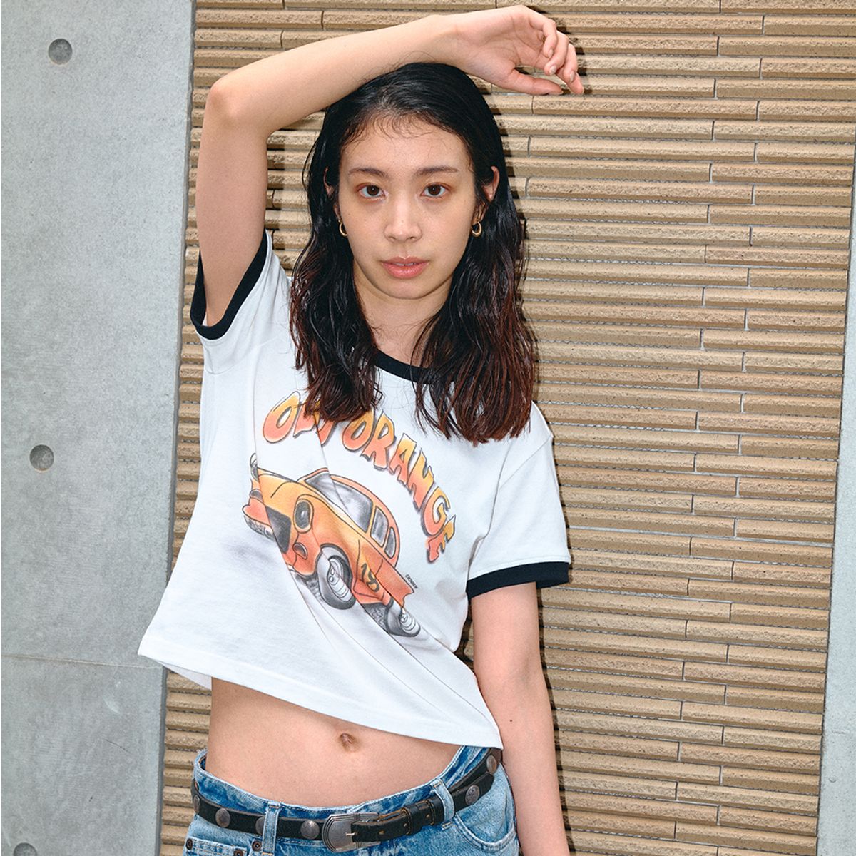 본로우(BONRROW) Crop Old Orange Tee_Wh