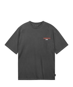 [쿨코튼] 피그먼트 라운드 스몰로고 티셔츠_다크그레이 /레드