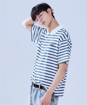 서클 스타로고 스트라이프 폴로 티셔츠_크림