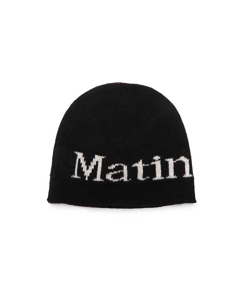 LOGO LINEN SHORT BEANIE IN BLACK