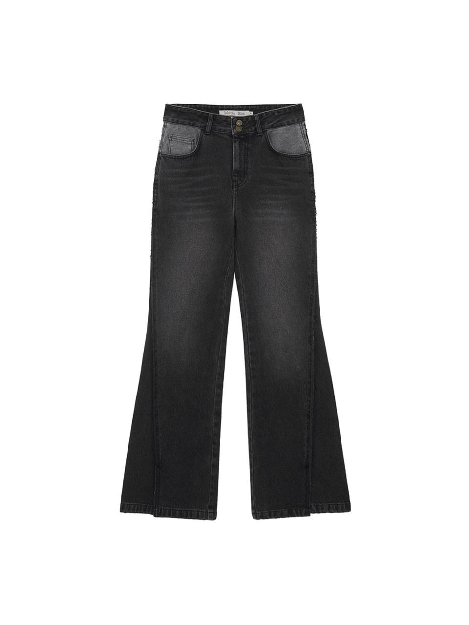 デニム・ジーパン [MATINKIM]slit point washed boots cut denim pants in black MUSINSA公式 | MATIN KIM SLIT POINT WASHED BOOTS CUT DENIM