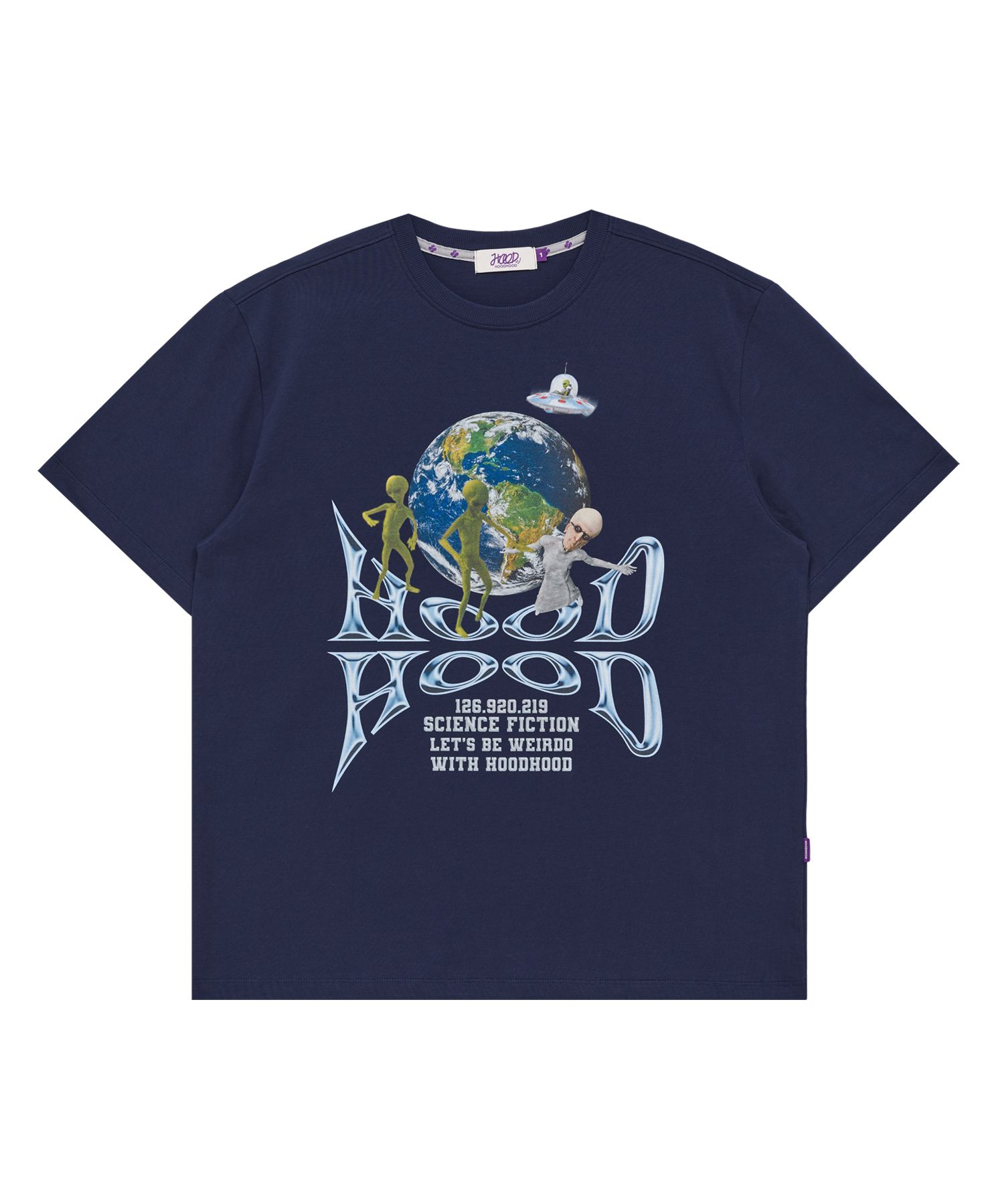 HOOD BY AIR 地球グラフィック Tシャツ MUSINSA公式 | HOODHOOD スペースクラフト 半袖Tシャツ ネイビー