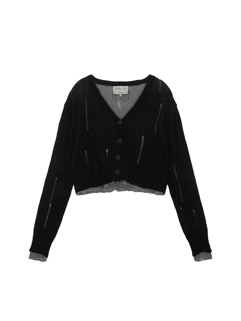 MUSINSA | MATIN KIM LAYERED DAMAGE CROP CARDIGAN IN BLACK