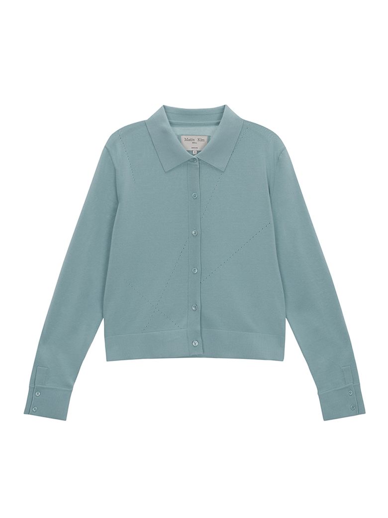 DIAGONAL PUNCHING BUTTON CARDIGAN FOR WOMEN IN MINT