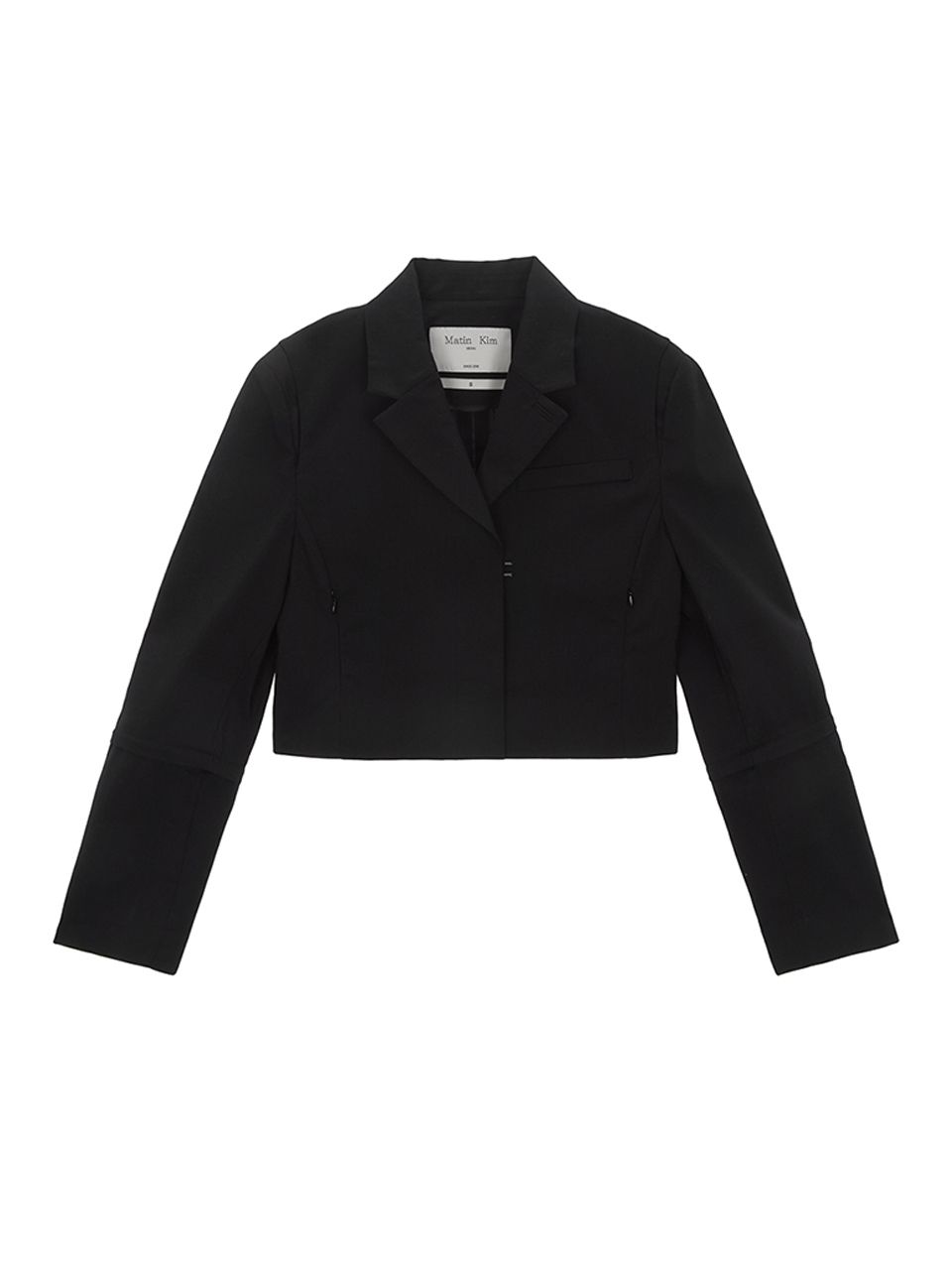 MUSINSA | MATIN KIM ZIPPER POINT LINEN CROP JACKET IN BLACK