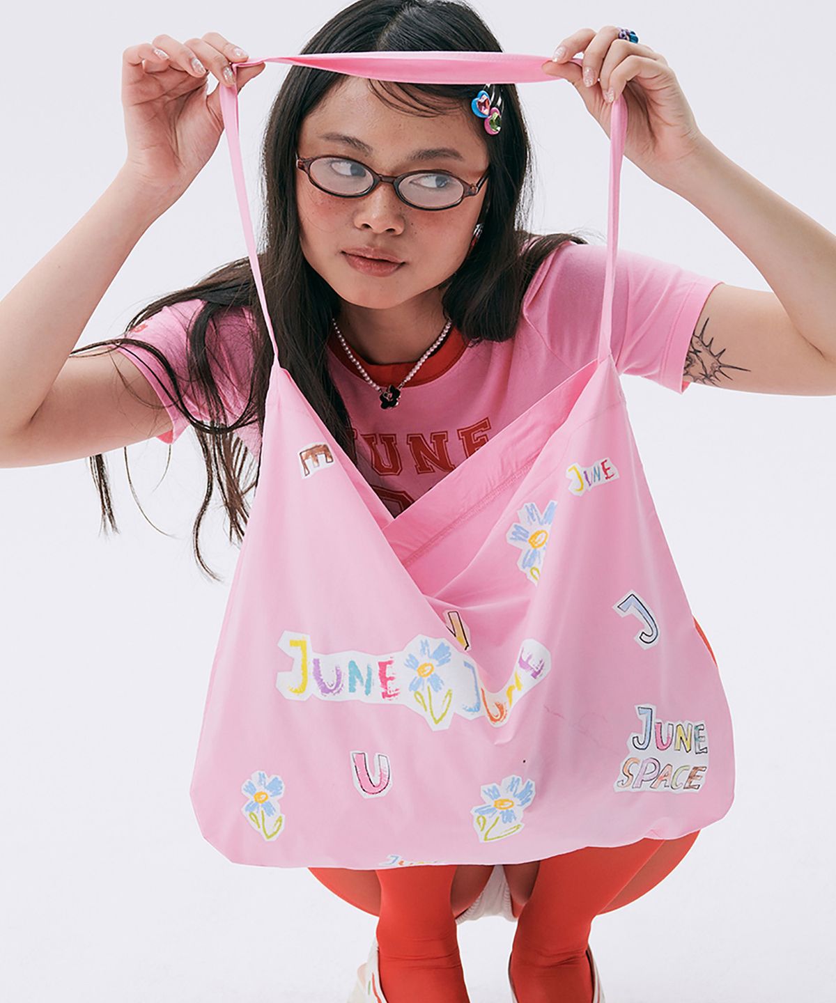 준준스페이스(JUNEJUNE SPACE) June Drawing Cotton Bag_Pink (준 드로잉 코튼 백_핑크)