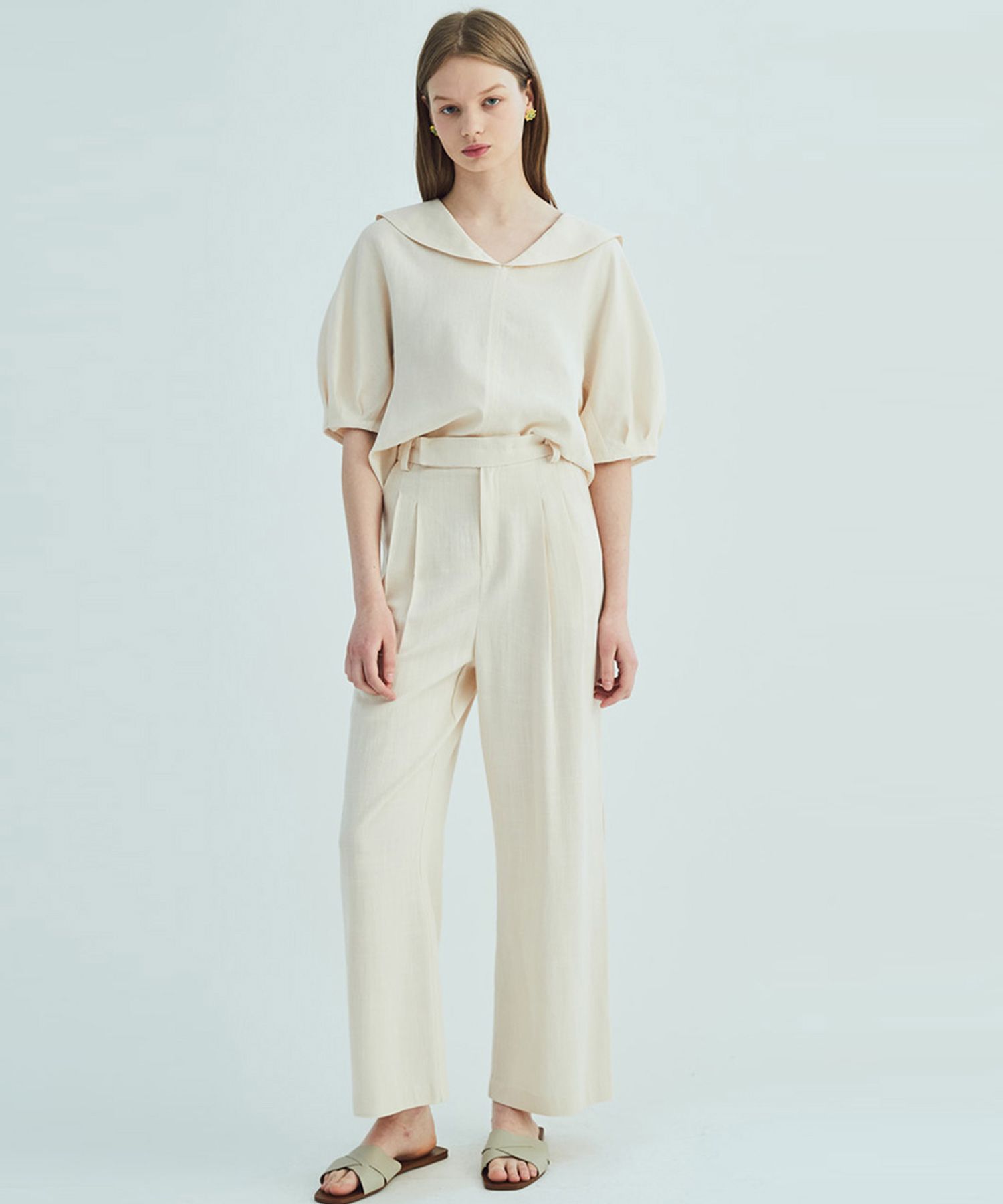 MUSINSA | OPENING SUNSHINE Beige Linen Double-Pleat Semi-Wide Pants