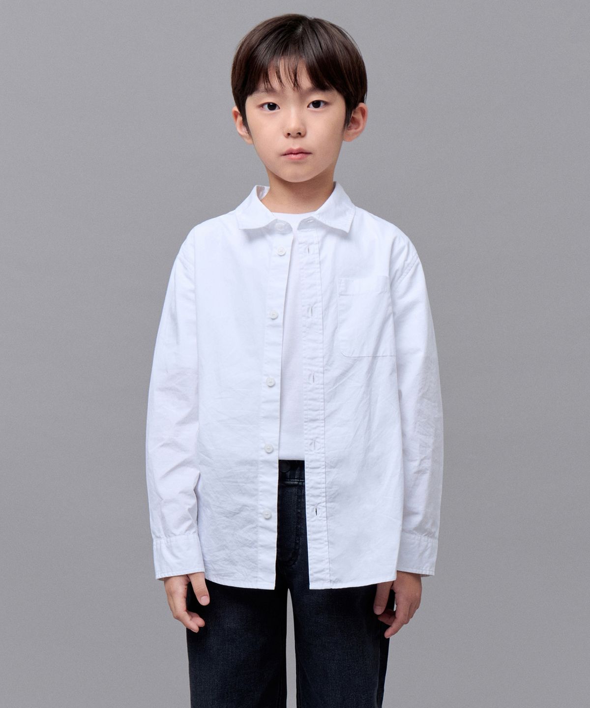 무신사 스탠다드 키즈(MUSINSA STANDARD KIDS) 릴렉스드 워시드 포플린 셔츠 [화이트]