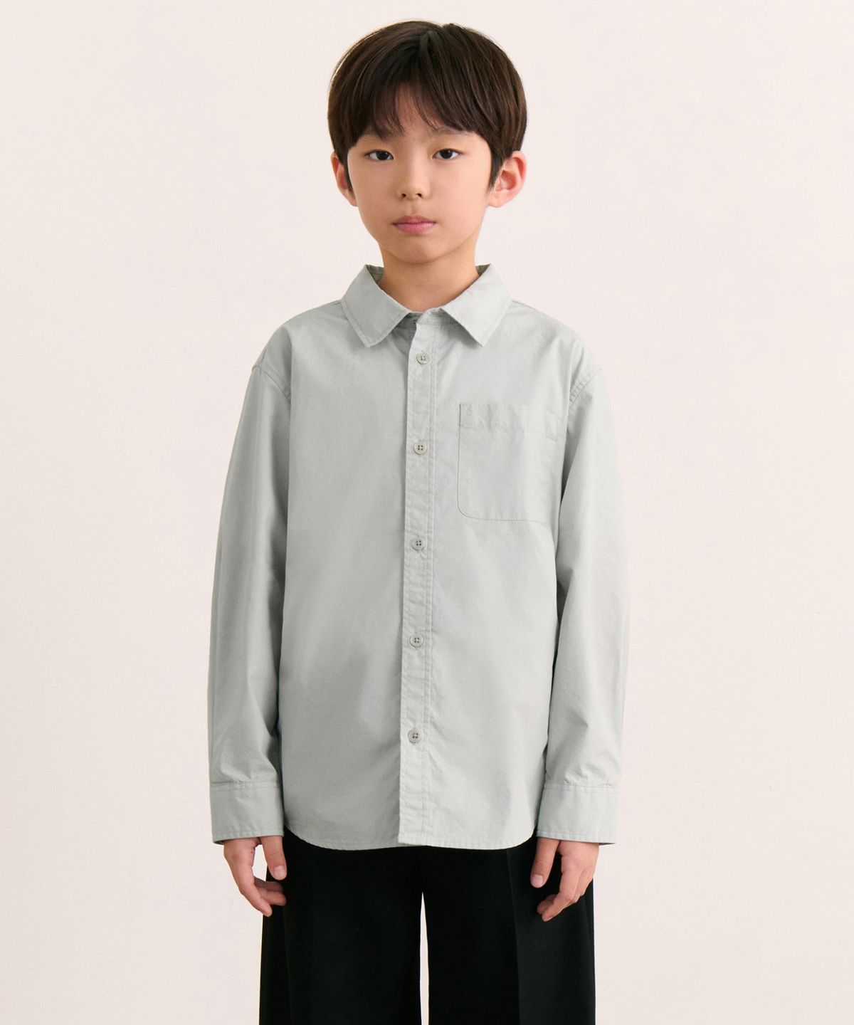 무신사 스탠다드 키즈(MUSINSA STANDARD KIDS) 릴렉스드 워시드 포플린 셔츠 [더스티 민트]