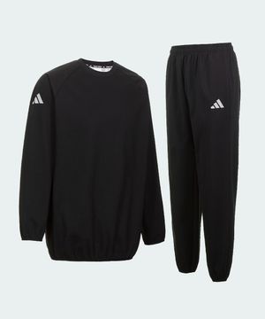 아디다스 크루넥 사우나 수트 땀복 세트 - 블랙 (실버 코팅)