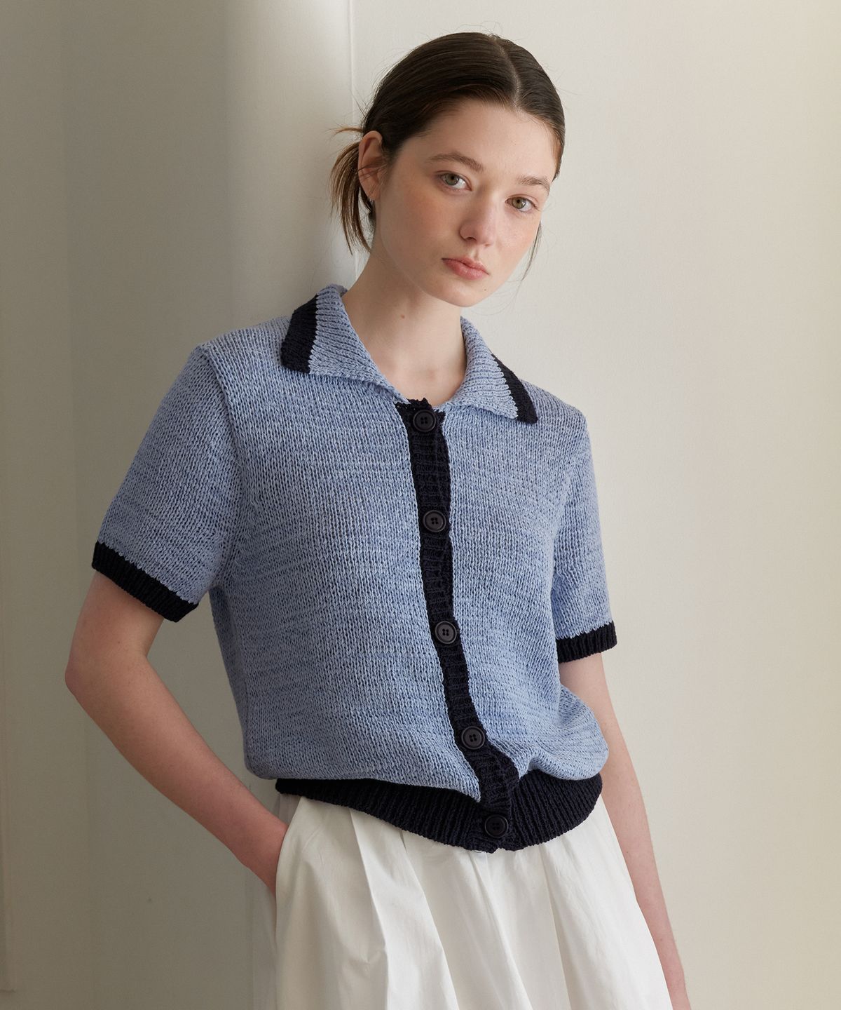 엽페(YUPPE) COLOR TAPE CARDIGAN_SKY BLUE