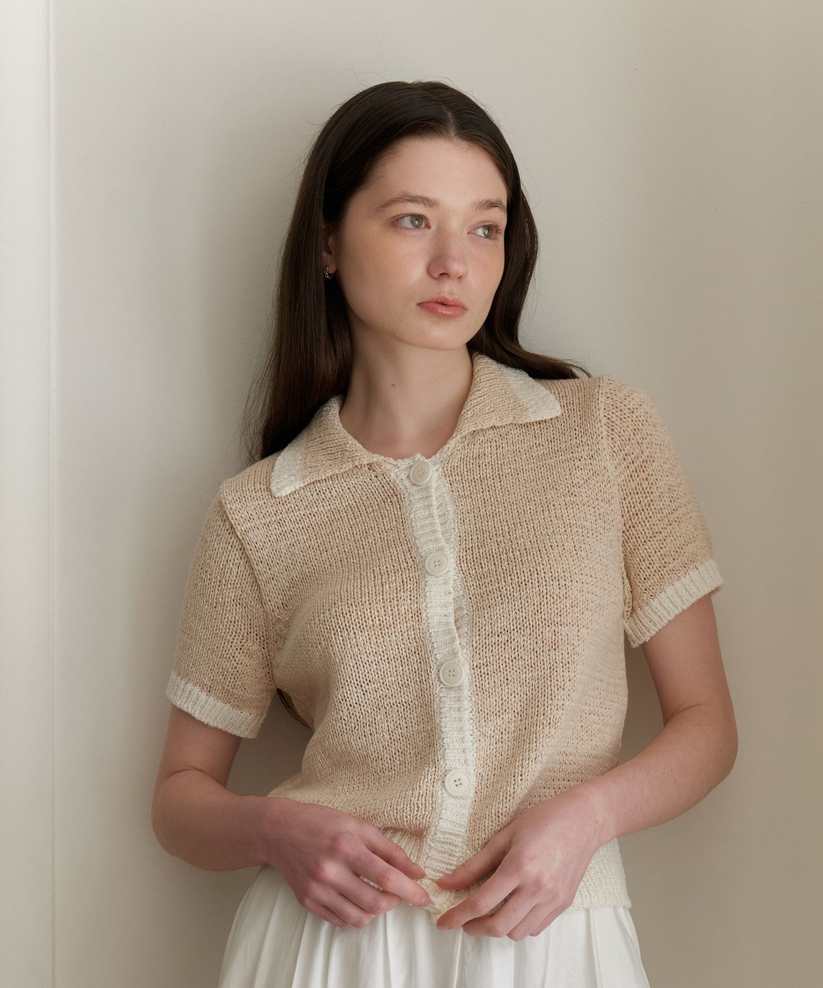 엽페(YUPPE) COLOR TAPE CARDIGAN_BEIGE
